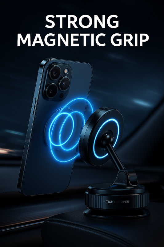 Ultimate Car Phone Mount | Strong Vacuum Suction + Magnetic Lock | 360° Rotation
