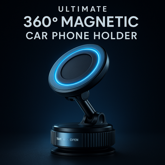 Ultimate Car Phone Mount | Strong Vacuum Suction + Magnetic Lock | 360° Rotation