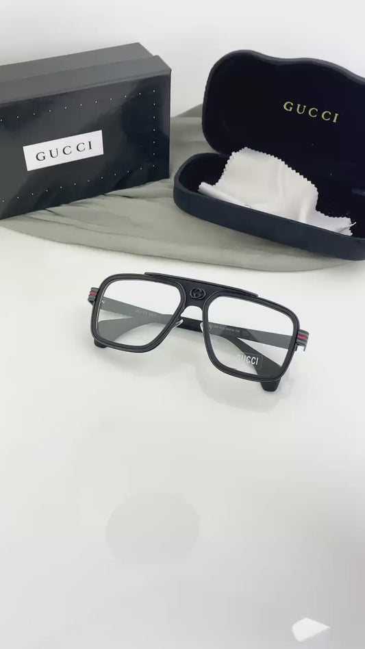 GUCCI Signature Style Optical Frame - Black Square Aviator Eyeglasses - Unisex with UV Protect Lenses
